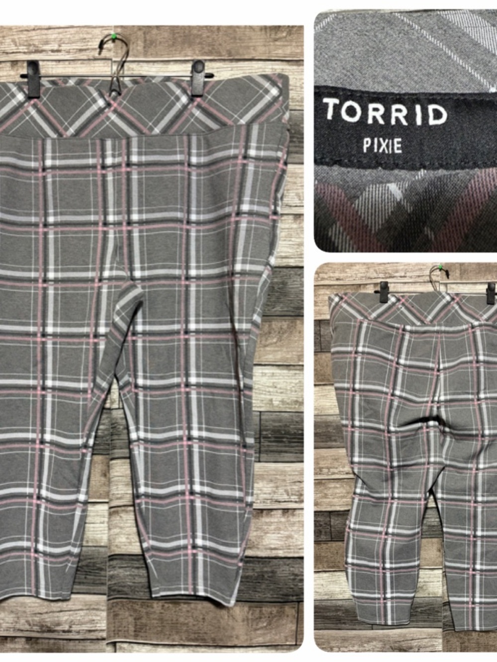 Torrid Pixie Plaid Pull On Crop Pants Women’s 4X Gray Pink Stretch (Inseam 22)